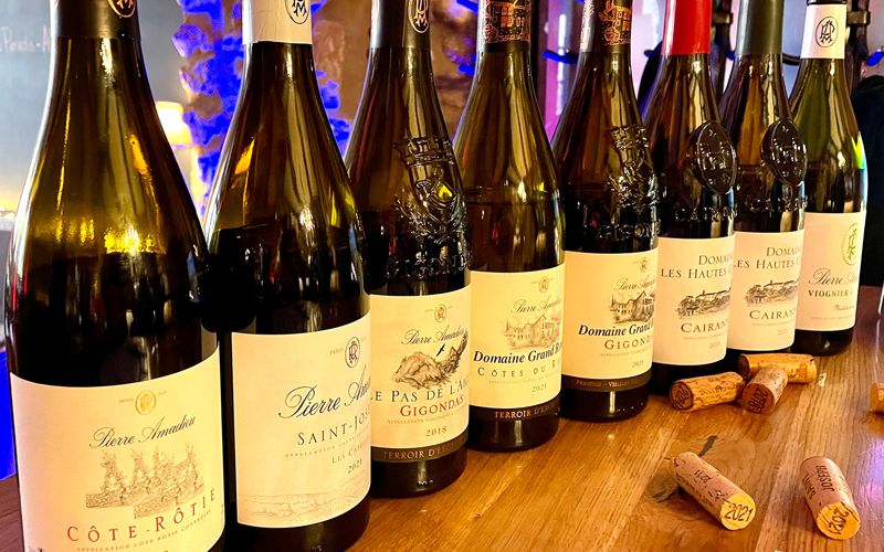 A line-up of Rhône and Luxembourg wines ready for a wine tasting at Dipso